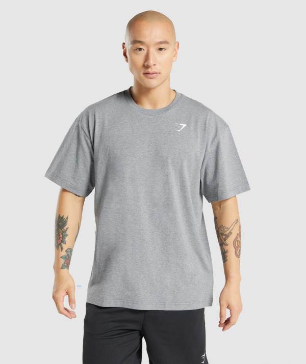 Panske Tricka Gymshark Essential Oversized Siva | LE4739518